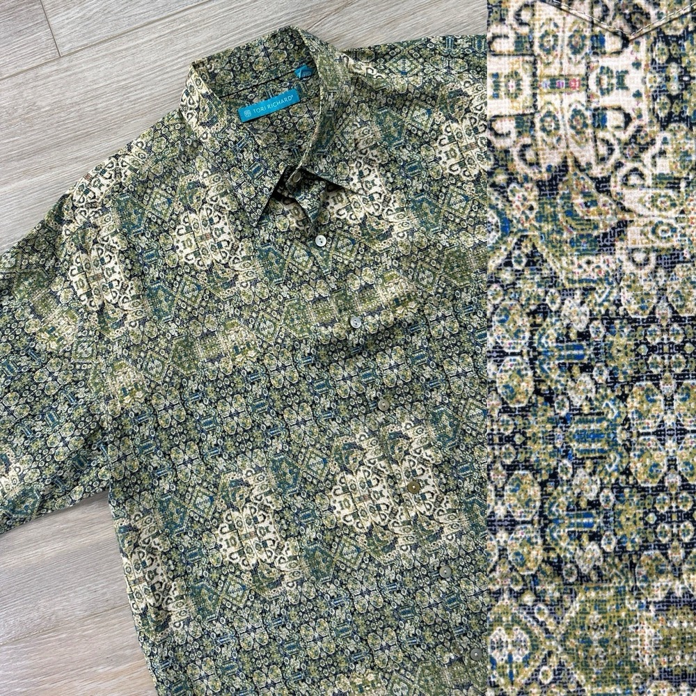 Tori Richard Men's Large‎ Hawaiian Tapestry Multicolor Floral Button Up